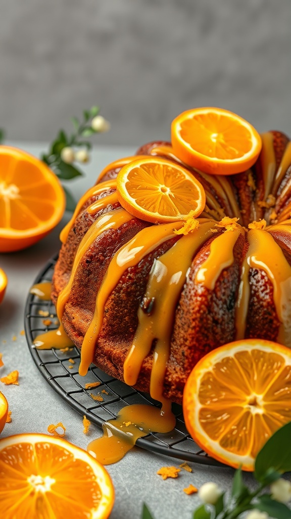 Orange Olive Oil Cake with citrus glaze and orange slices