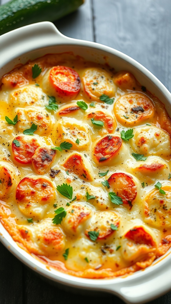 Baked zucchini parmesan with melted cheese and parsley
