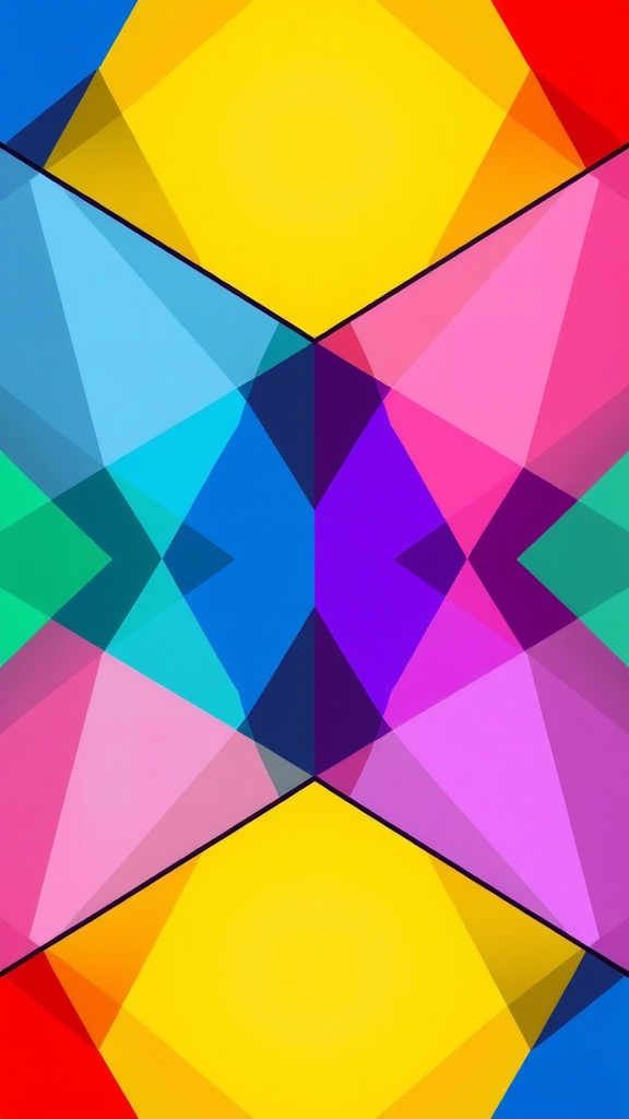 Vibrant abstract geometric pattern with triangles and colorful shapes.