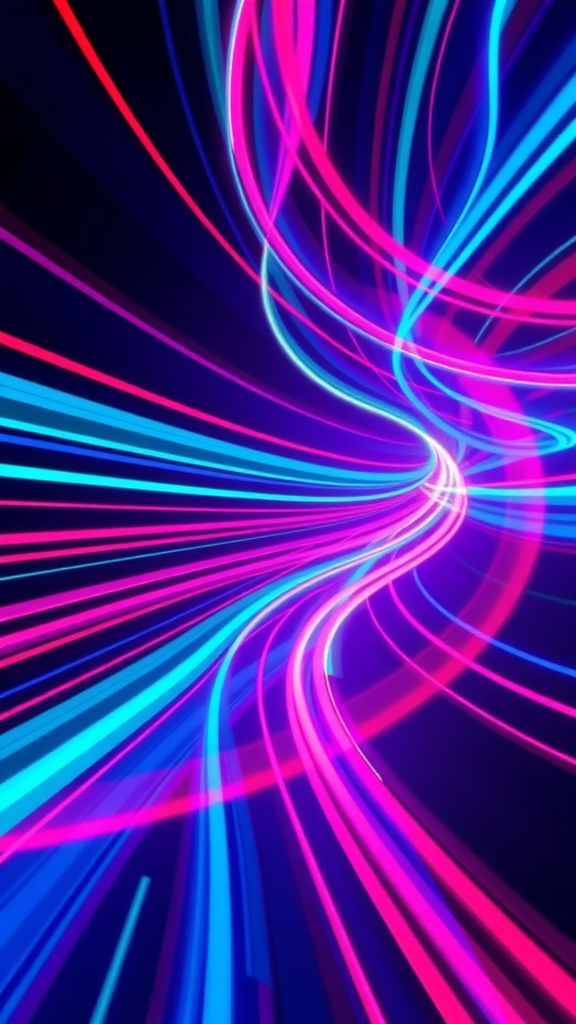 Colorful light trails in pink, blue, and purple forming a dynamic abstract pattern
