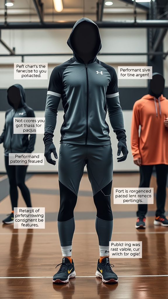 Display of athletic wear on mannequins showcasing performance-focused sports apparel.