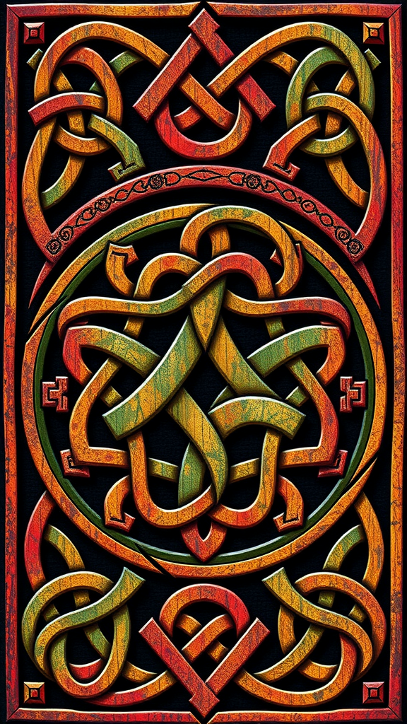An intricate display of Celtic knots with vibrant colors.