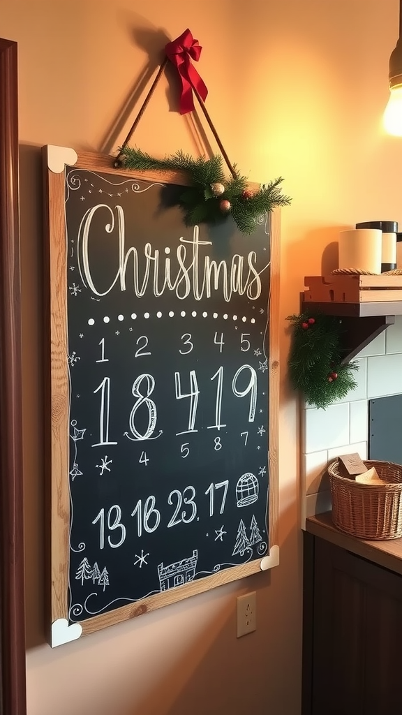 Chalkboard Christmas countdown with numbers and festive decorations