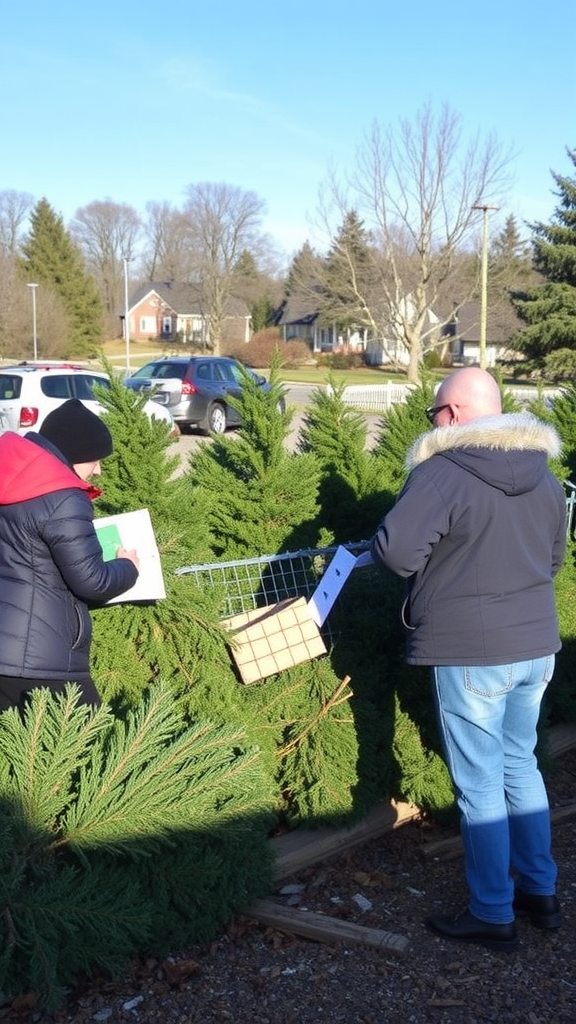 People participating in a Christmas tree recycling program