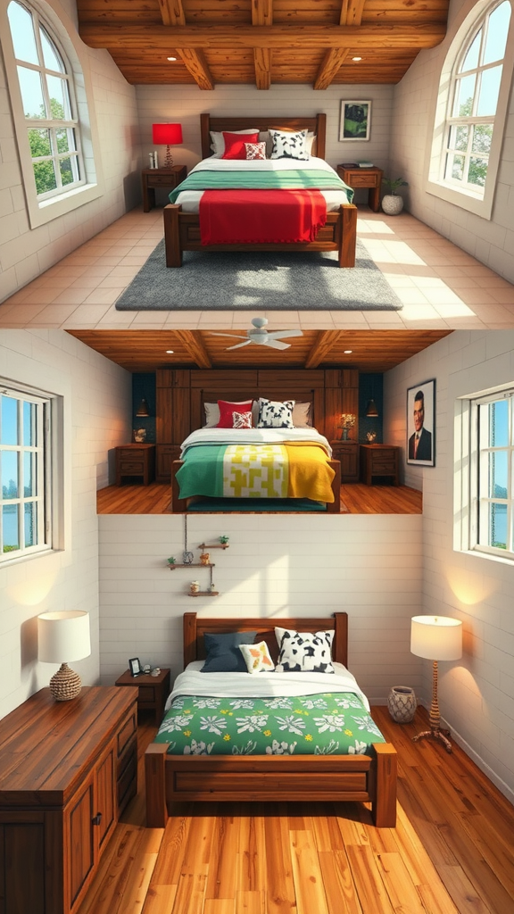 Various cozy bed designs in a Minecraft bedroom setting