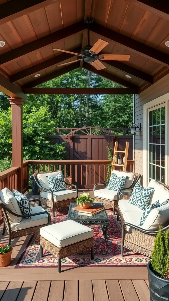 Cozy outdoor living space with seating and greenery