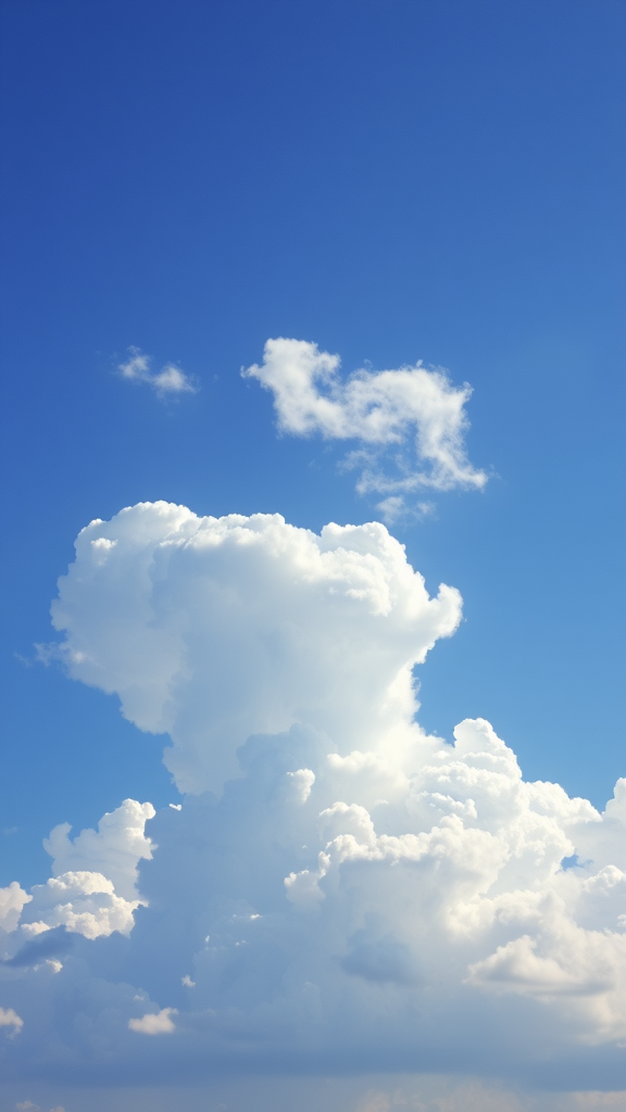 Fluffy white clouds against a clear blue sky