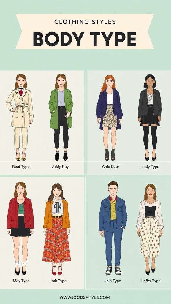 Illustration of different clothing styles for various body types.