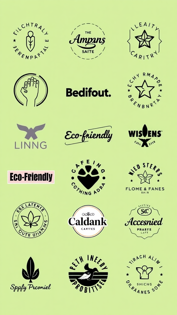 Various logos of eco-friendly clothing brands on a green background.
