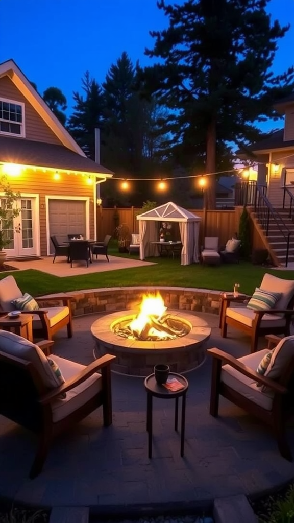 A cozy fire pit area with seating, perfect for gatherings.