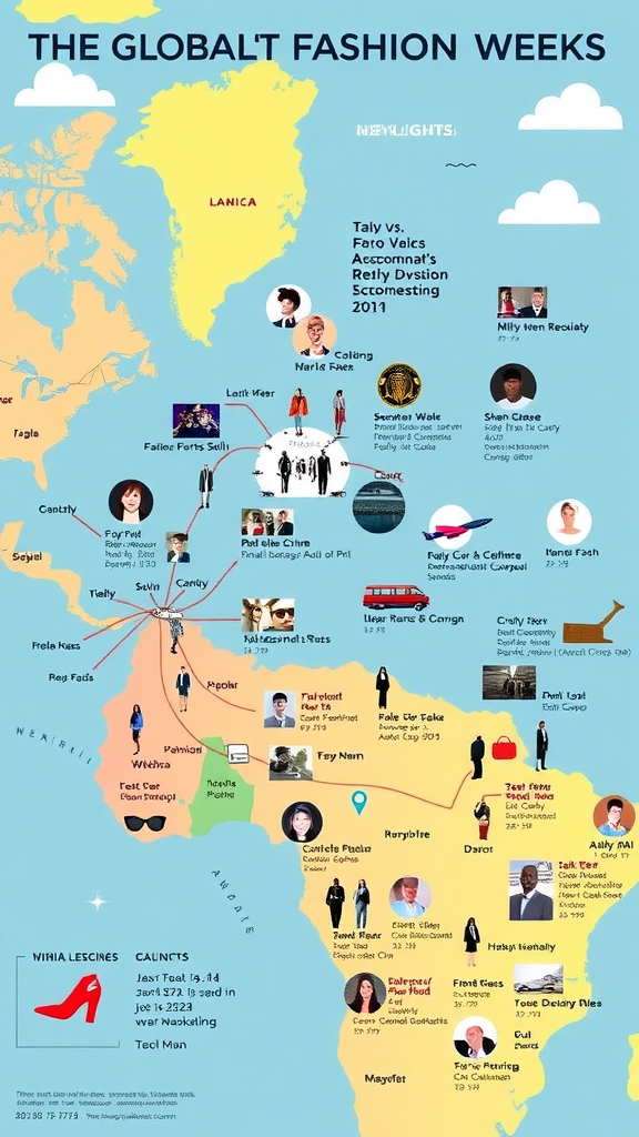 Map of Global Fashion Weeks showing various locations and events