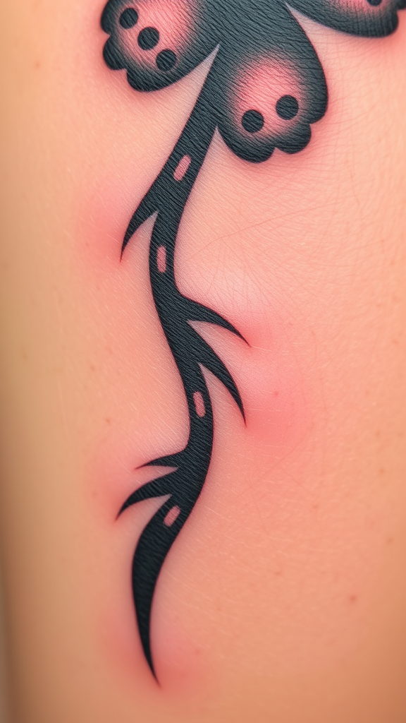 Close-up of a freshly inked tattoo with some redness around it