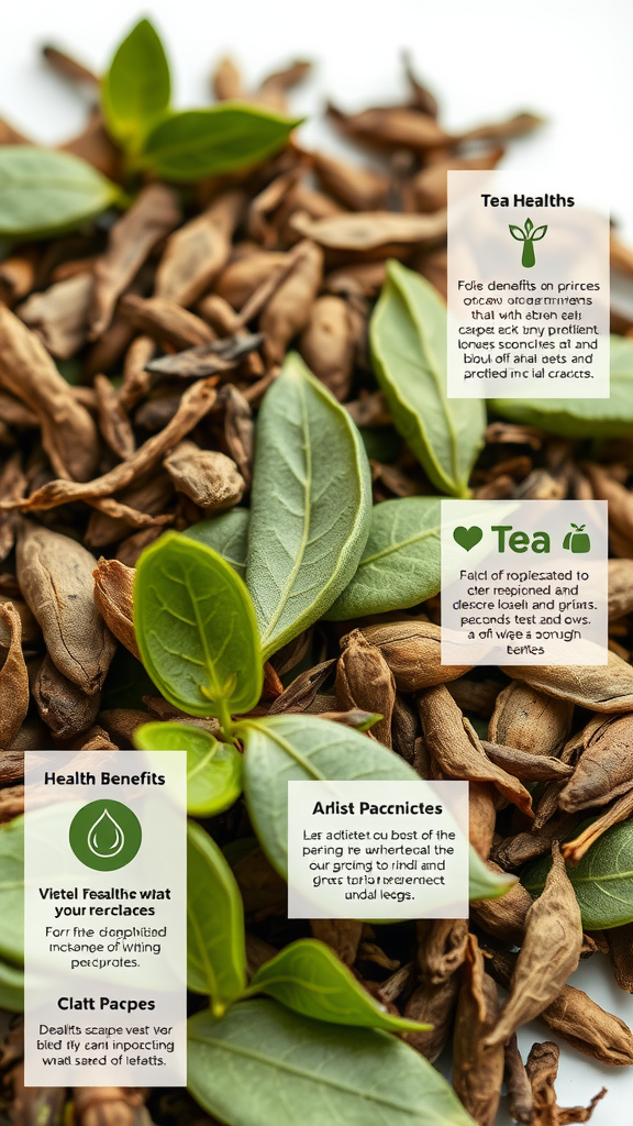 An assortment of tea leaves and roots highlighting their health benefits
