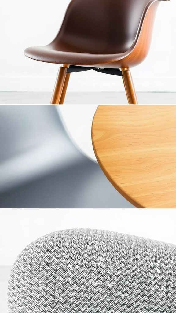 Close-up images of Eames chairs highlighting their materials and craftsmanship.