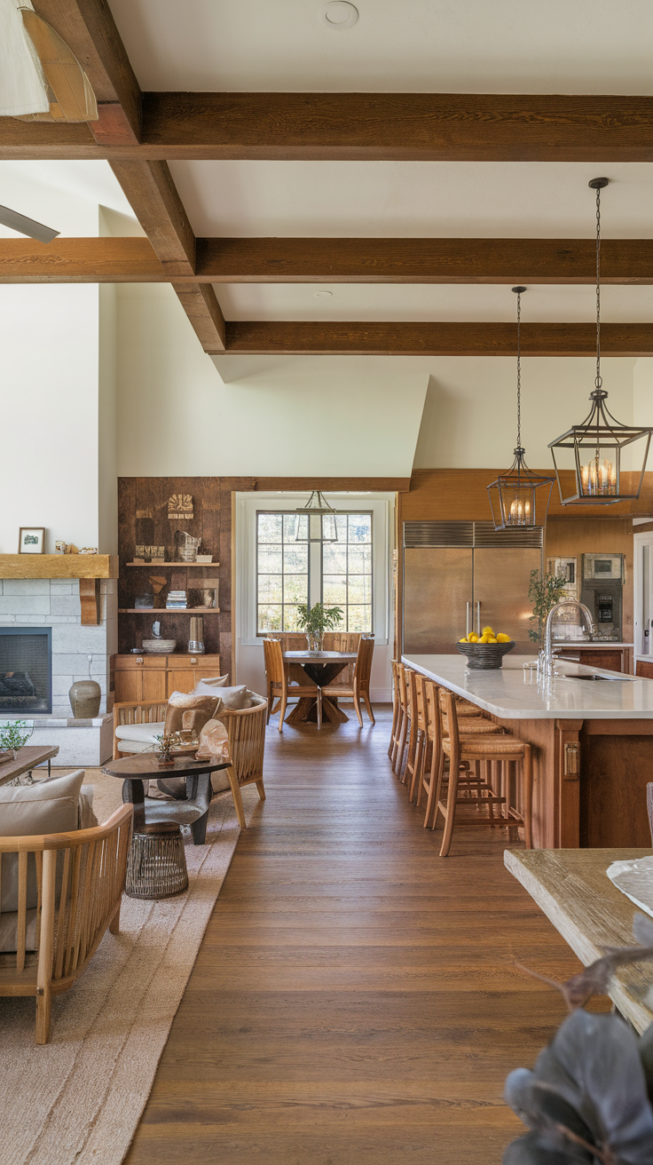 Open floor concept living space with kitchen, dining area, and living room