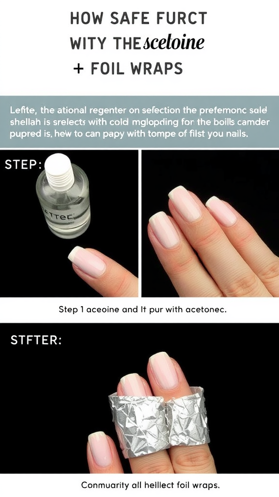 Image showing the process of safely removing shellac using acetone and foil wraps.