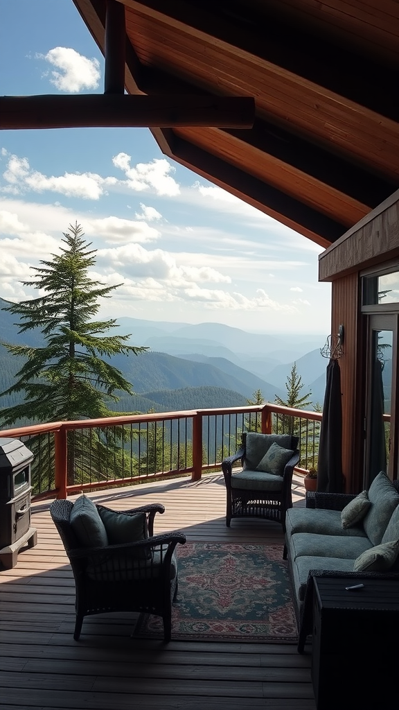 A serene mountain retreat with comfortable seating and beautiful views.