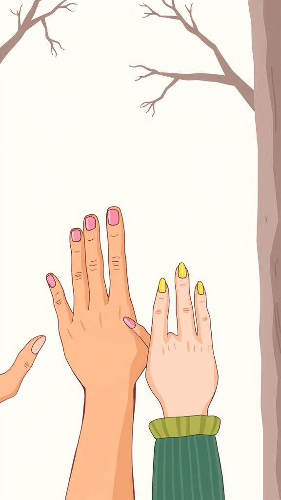 Illustration showing different hand types with square and almond nail styles.