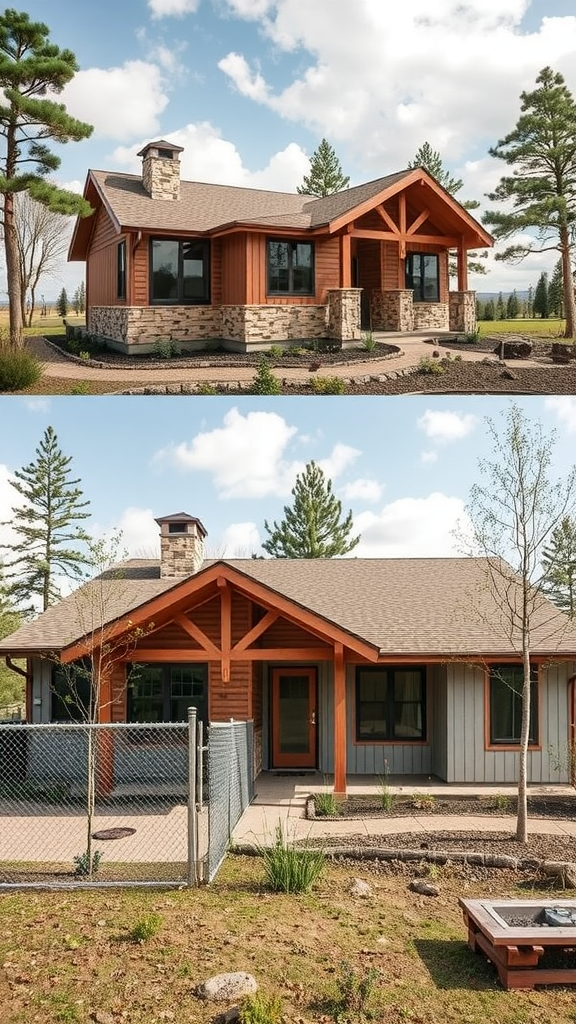 A side-by-side comparison of two homes showcasing different sustainable building designs.