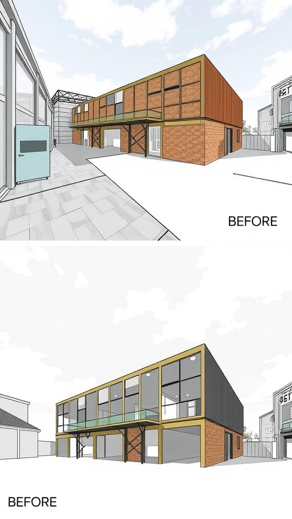 Before image of a warehouse showing its original structure