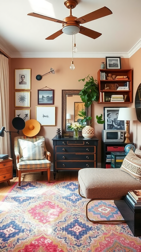 Cozy room with vintage furniture and modern decor elements