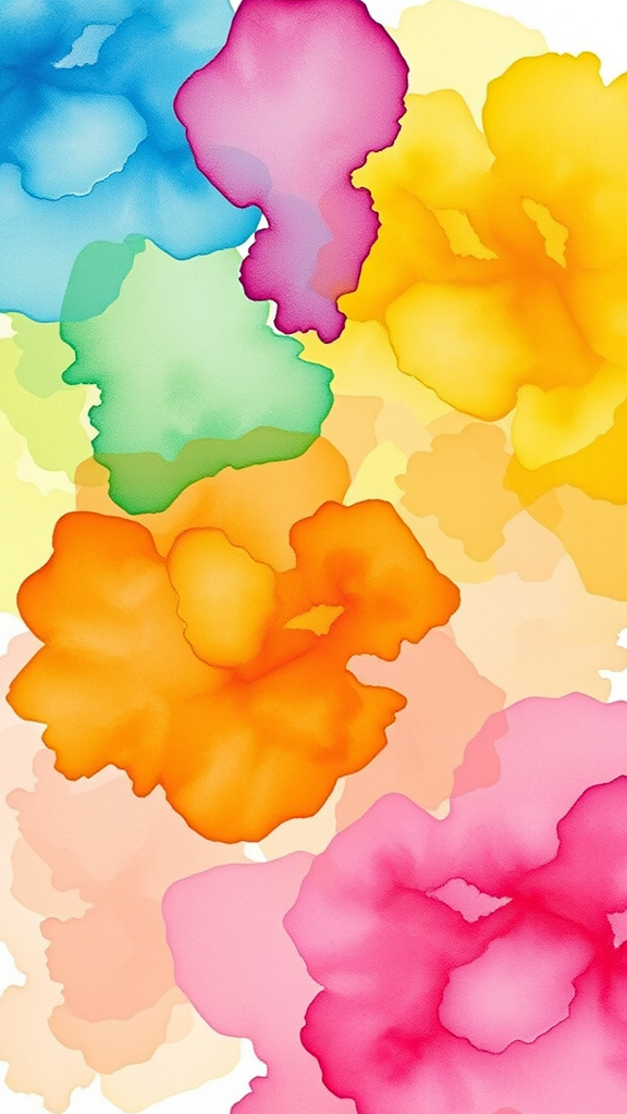 Colorful abstract watercolor art with hues of blue, pink, orange, green, and yellow
