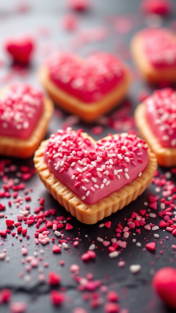 Heart-shaped pop tarts decorated with sprinkles