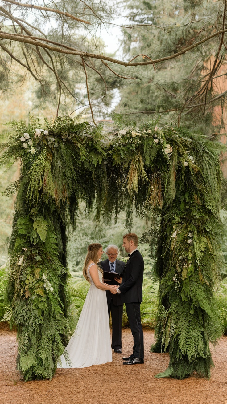 A lush backdrop of ferns and greenery.