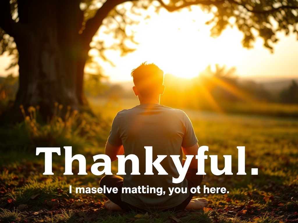 A person sitting in a field during sunrise, practicing gratitude.