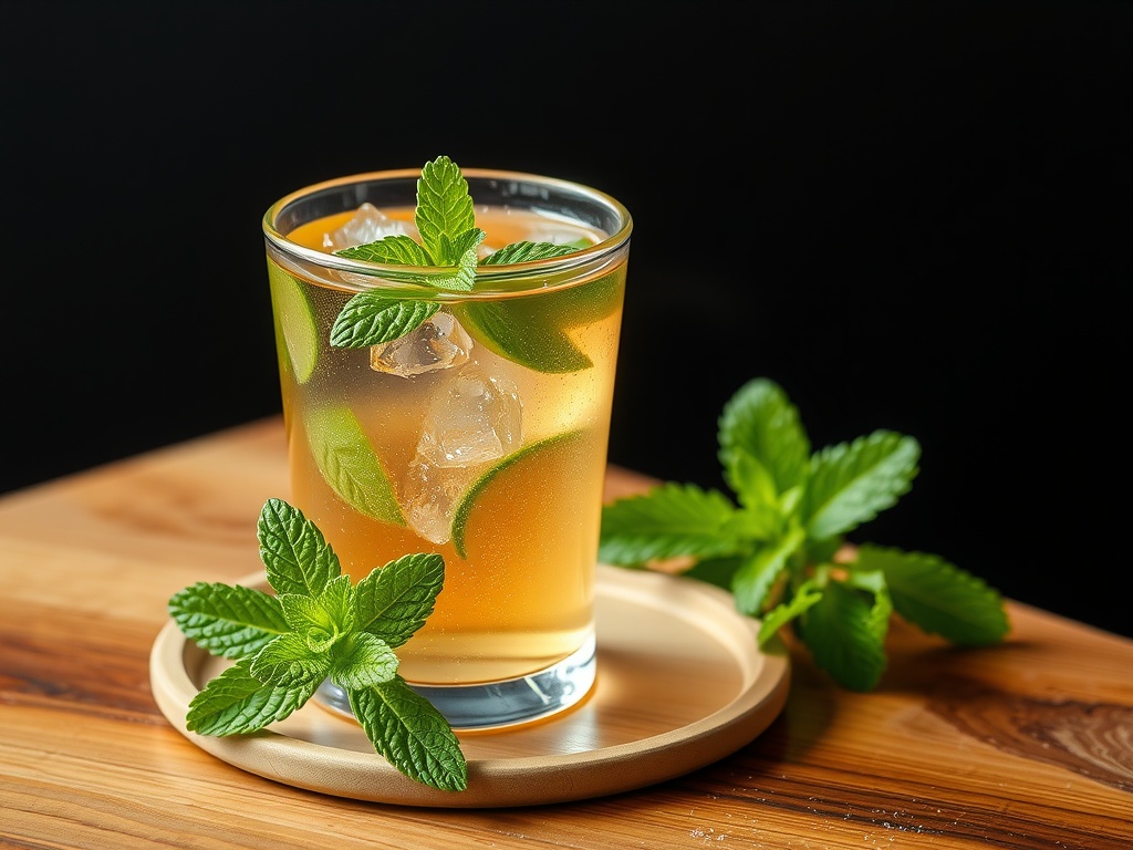 A refreshing glass of peppermint tea with mint leaves