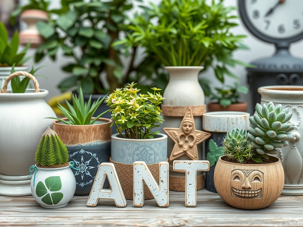 A collection of unique and decorative planters filled with various plants, showcasing diverse styles and a cozy, green decor.