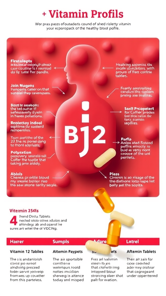 Infographic about Vitamin B12 and its benefits for health, focusing on preventing anemia.