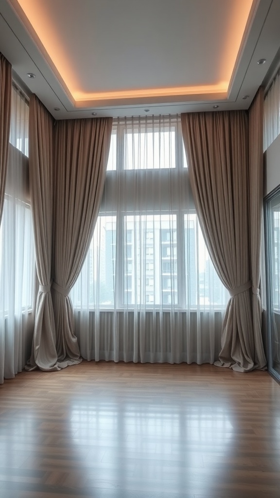 Elegant window treatments featuring soft, flowing curtains in a bright room