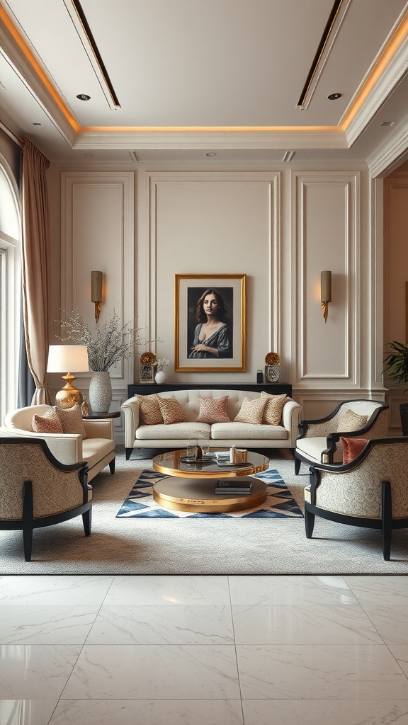 Luxurious living room with elegant furniture and decor