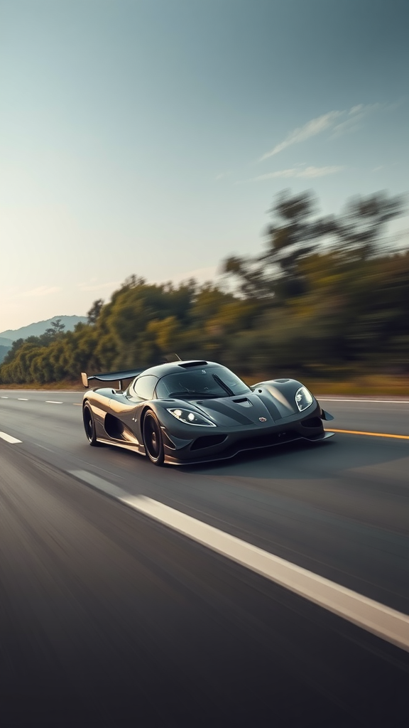 Koenigsegg Jesko speeding on a road