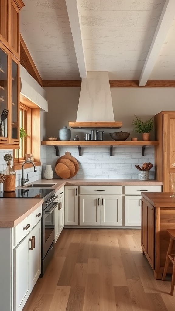 A modern kitchen featuring natural wood cabinets and neutral decor with a light and inviting atmosphere.