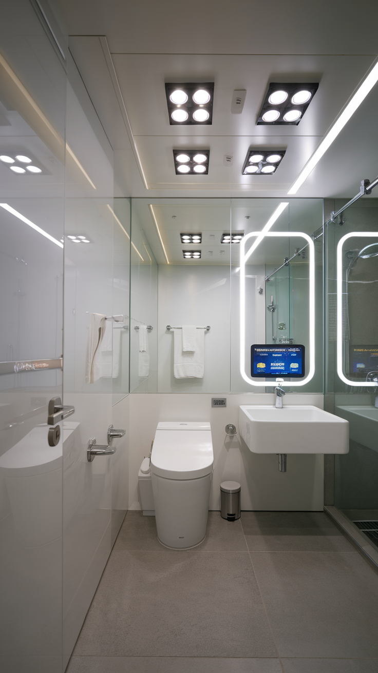 Modern bathroom featuring smart technology with elegant design elements