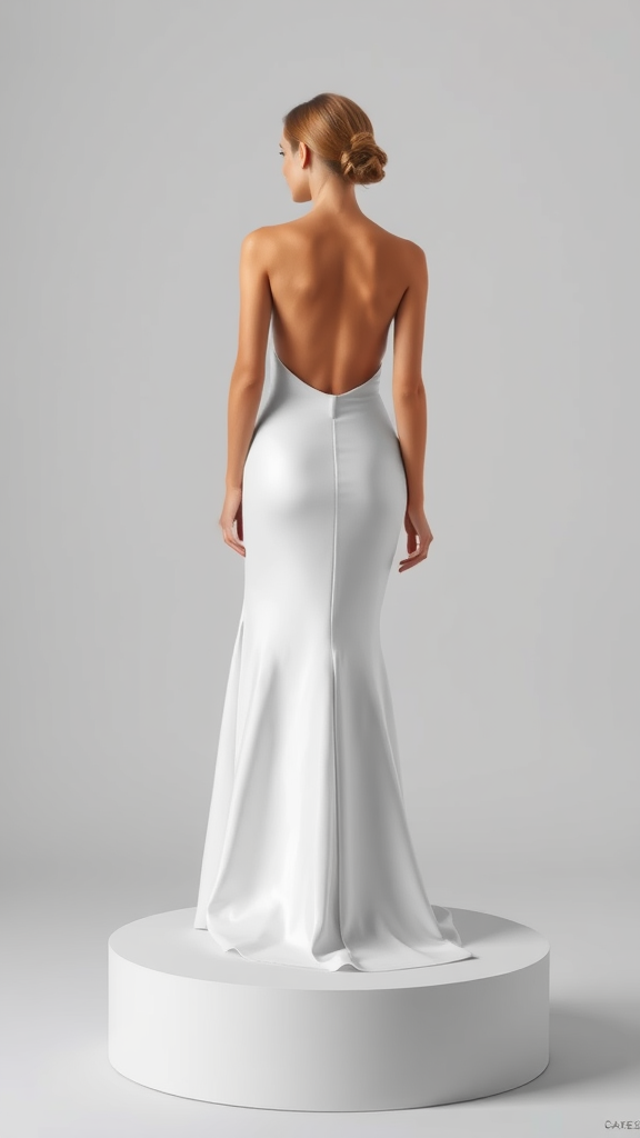 Sophisticated column dress with a back cut-out, elegantly showcasing a sleek silhouette.