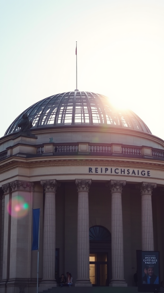 The Reichstag Building in Berlin, showcasing its dome and classic architecture.