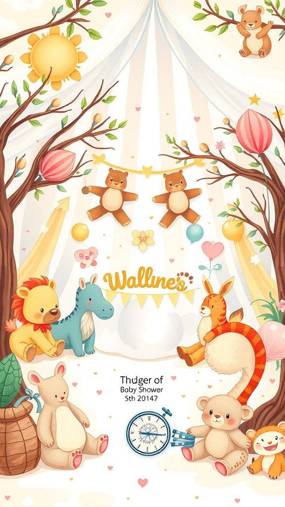 Charming baby animal illustrations for a baby boy baby shower theme