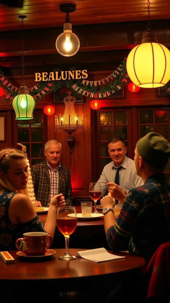 Group of friends enjoying a karaoke session in a festive atmosphere celebrating St. Patrick's Day.
