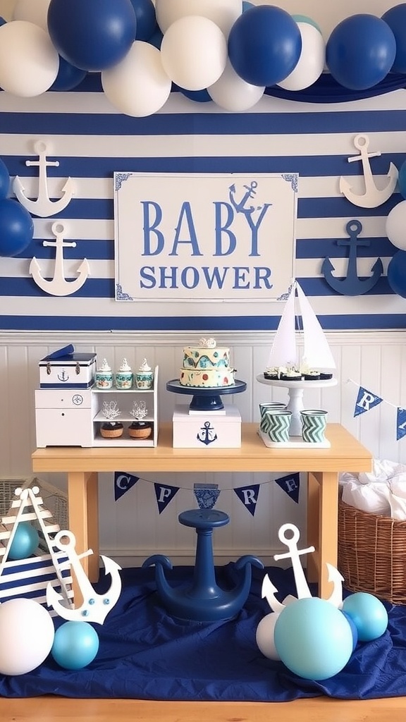 Nautical-themed decorations for a baby boy baby shower