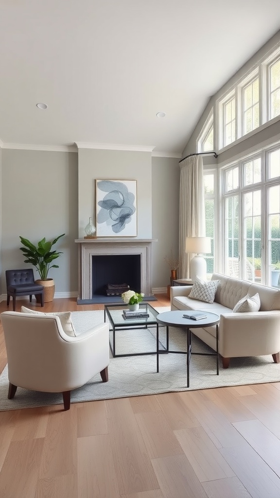 Living room painted in First Star by Sherwin Williams, featuring light wooden flooring and modern furniture.