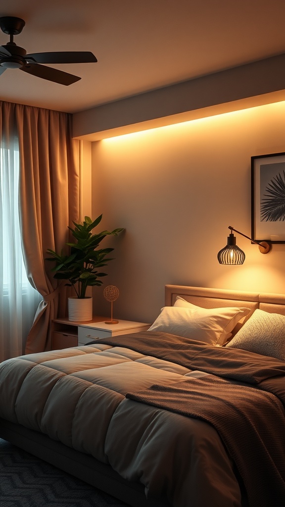 Cozy bedroom with adjustable LED lighting and modern decor