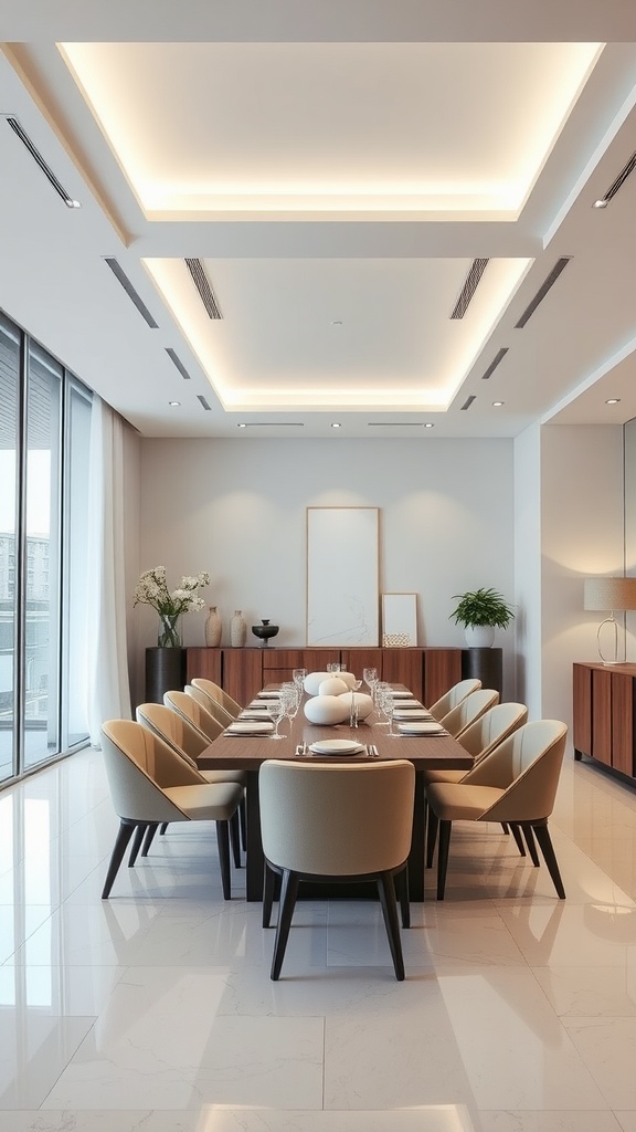 Minimalist dining room with recessed lighting and elegant decor