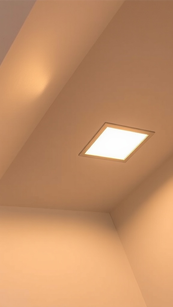 4-Inch Dimmable Square Wafer Light mounted on a sloped ceiling