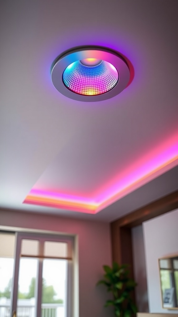 Color changing recessed lighting fixture in a modern ceiling