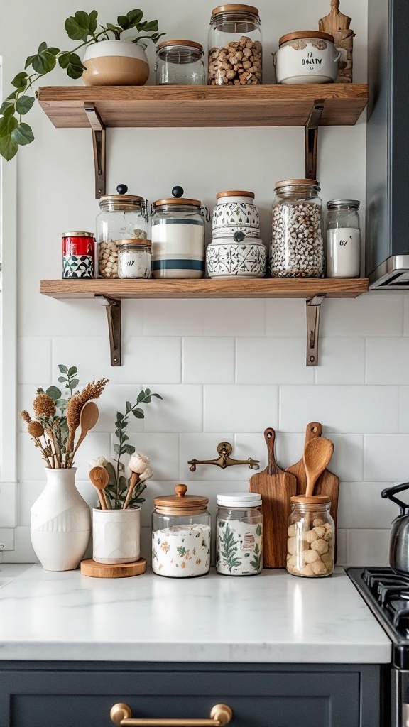 Decorative jars and containers on a kitchen countertop
