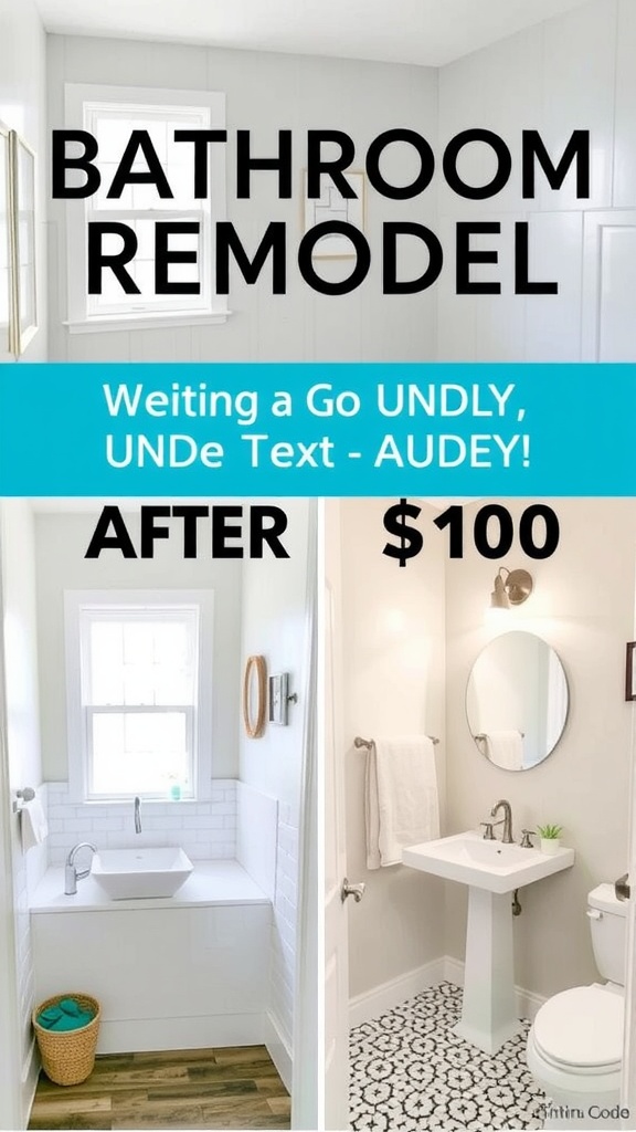 Before and after bathroom remodel showcasing a clean and modern design under $100