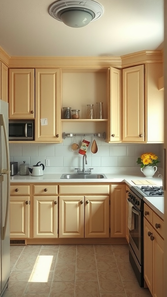 A plain kitchen with light-colored cabinets, a sink, and minimal decor.